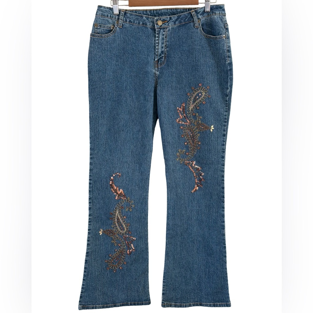 Uniquely Designed Women's Jeans With Embroidered Paisley Sequin Detail Size 12
